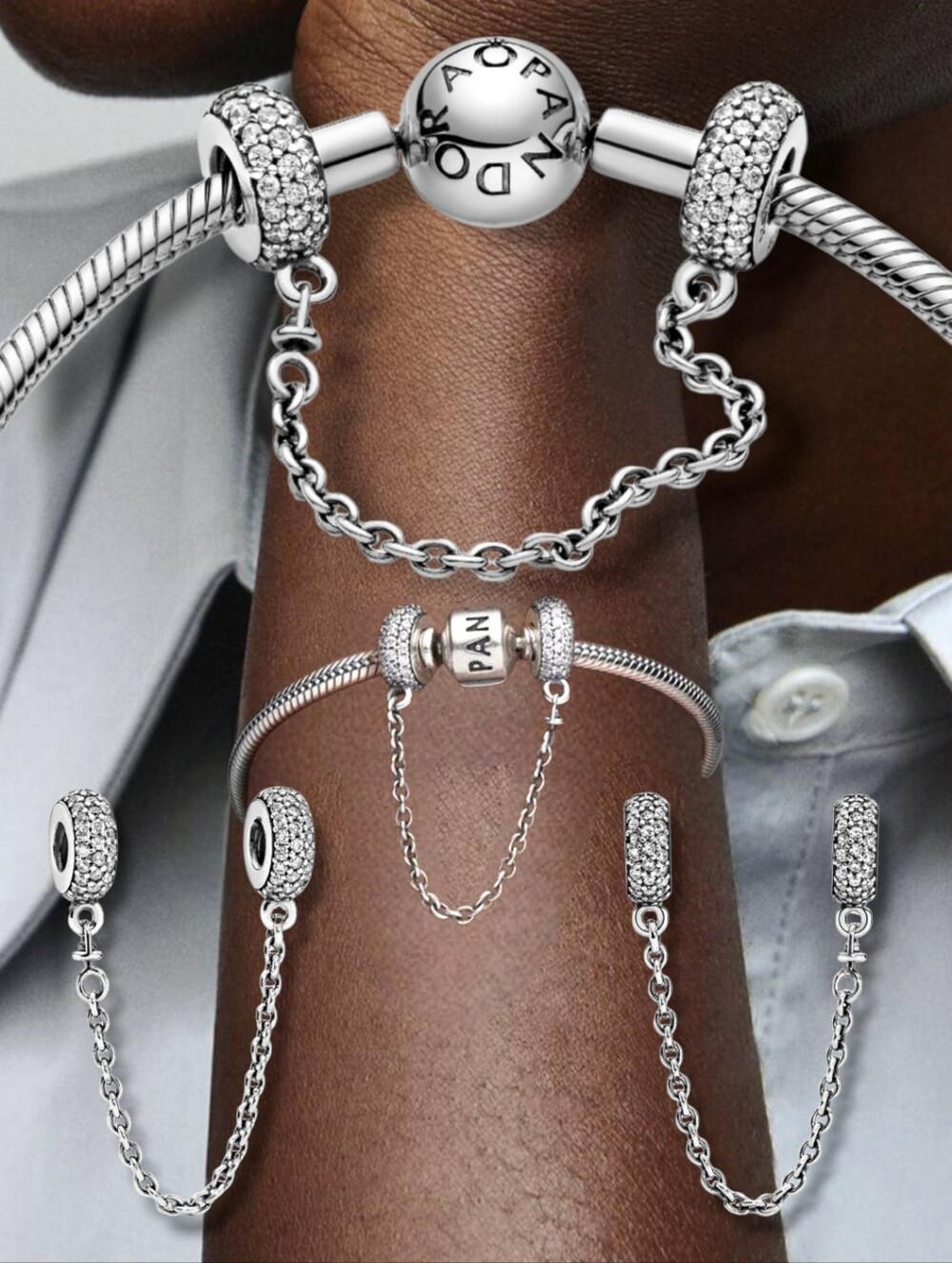 PANDORA Sterling Silver Sparkling Pavé Safety Chain Charm With Clear CZ